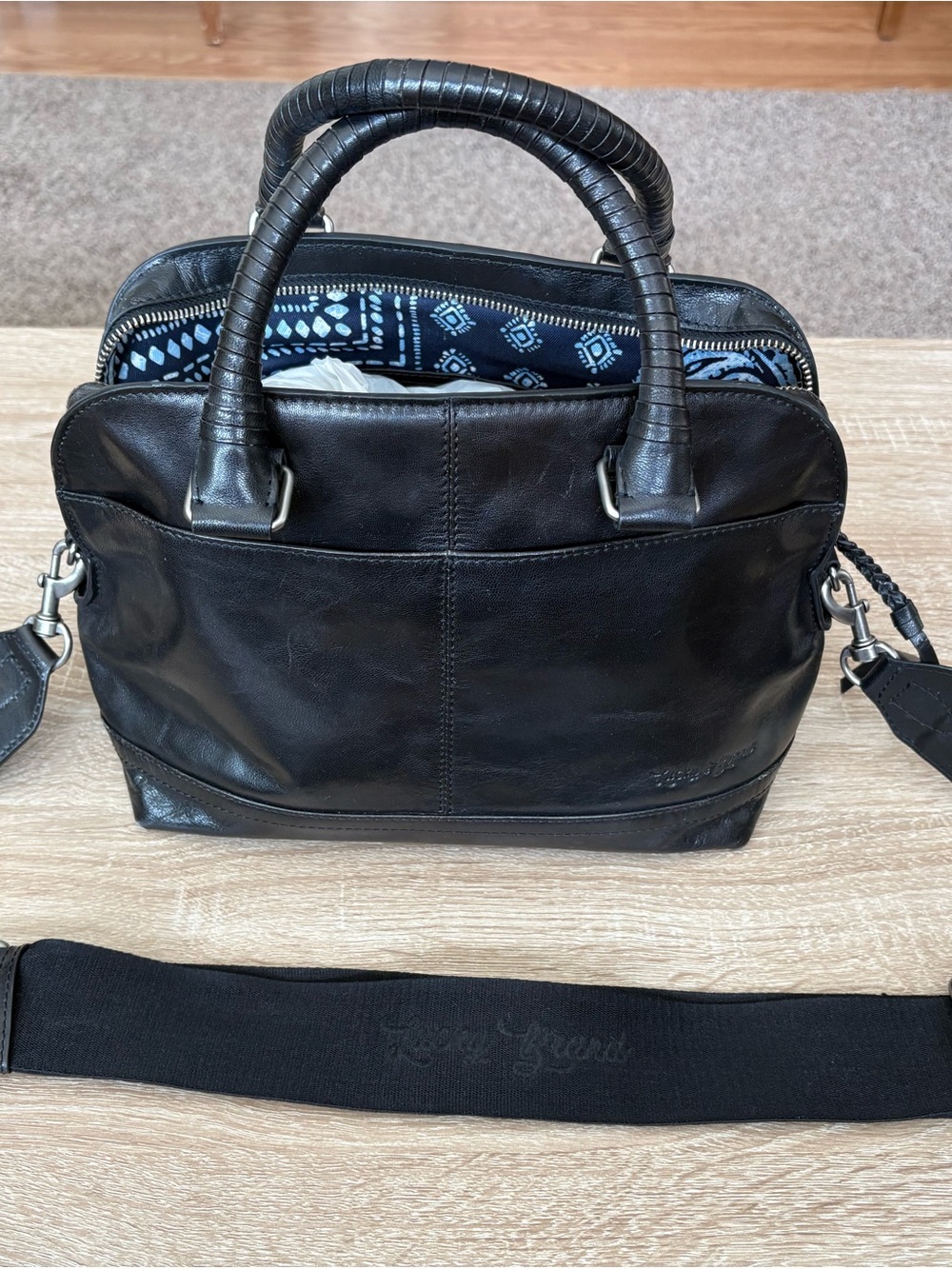 Lucky Brand Black Leather Carry Satchel with Top Handles